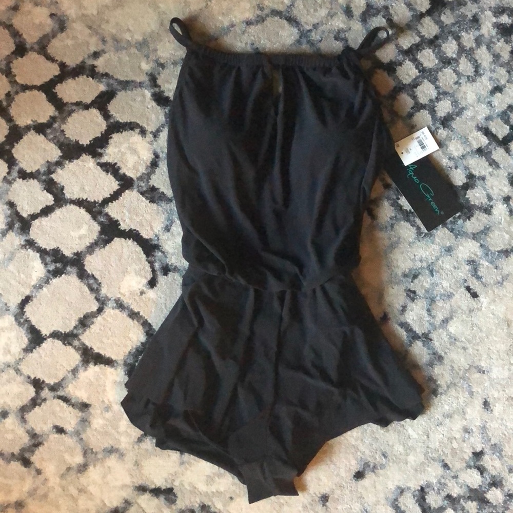 Aqua Green black swim romper size Sm